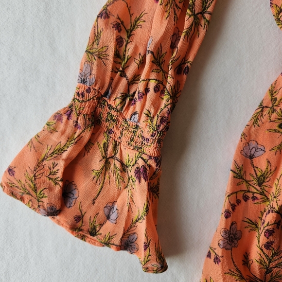 Free People Pink Floral Summer Mini Dress Ruffle Tie Cute Medium - Picture 9 of 16